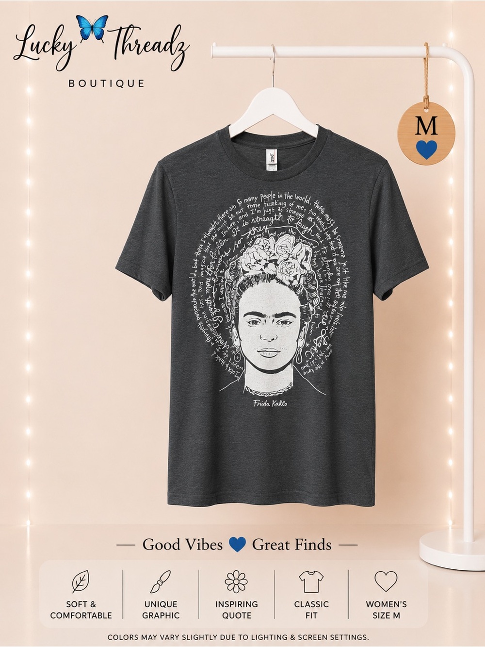 Frida Kahlo Graphic Quote T-Shirt Women’s M Charcoal
